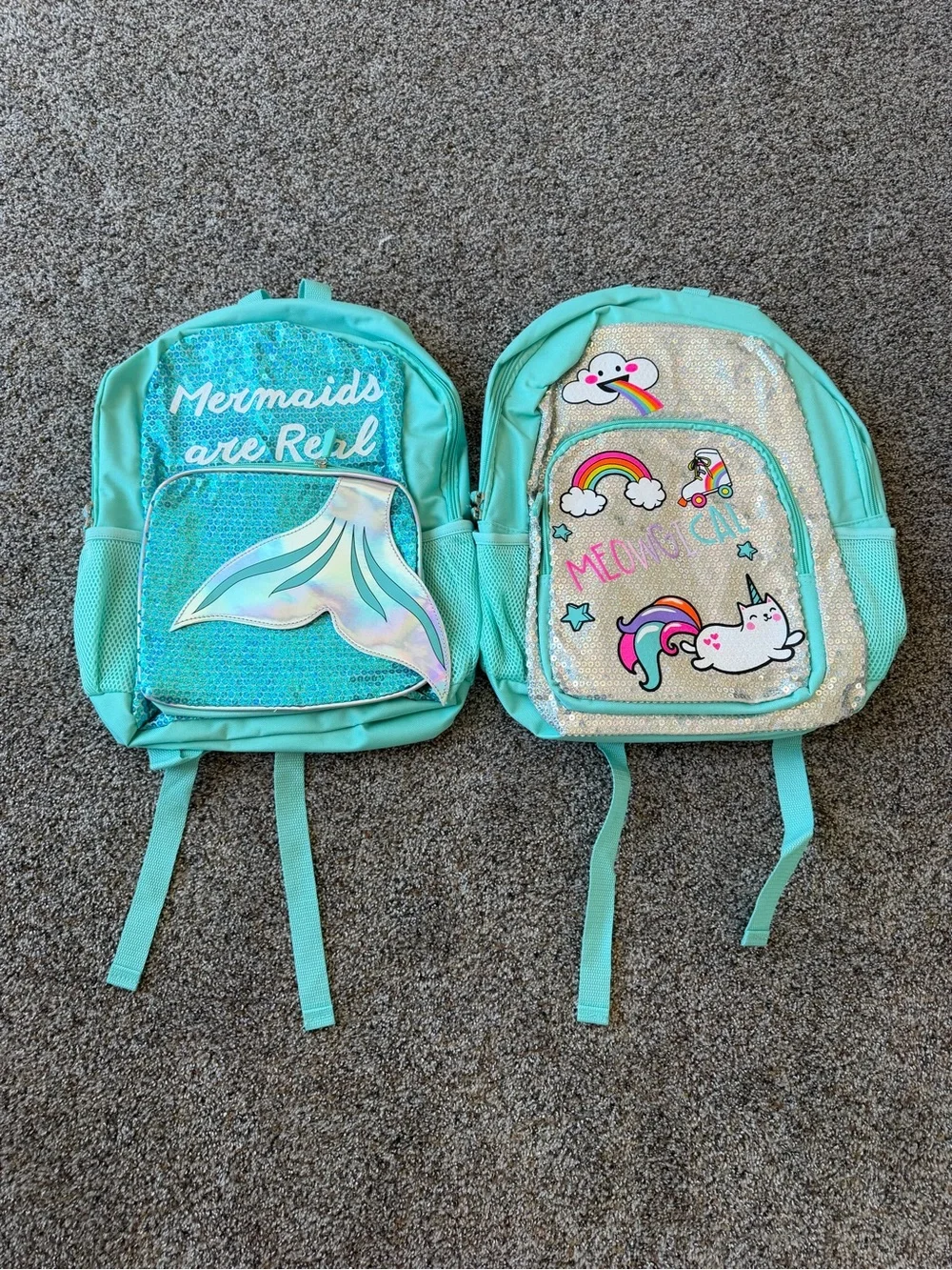 Girls Mermaid & Meowgical Sequin Backpack Bundle 2 School Book Bags 🆕 new nwt